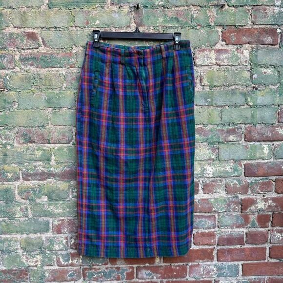 Vintage Plaid Maxi Skirt‎ Women's Size 13 Retro 90s Schoolgirl Preppy Green Blue - Picture 1 of 7